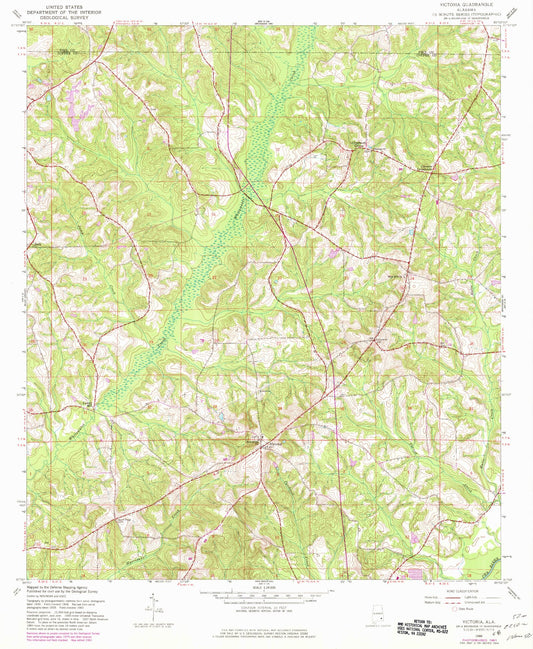 Classic USGS Victoria Alabama 7.5'x7.5' Topo Map Image
