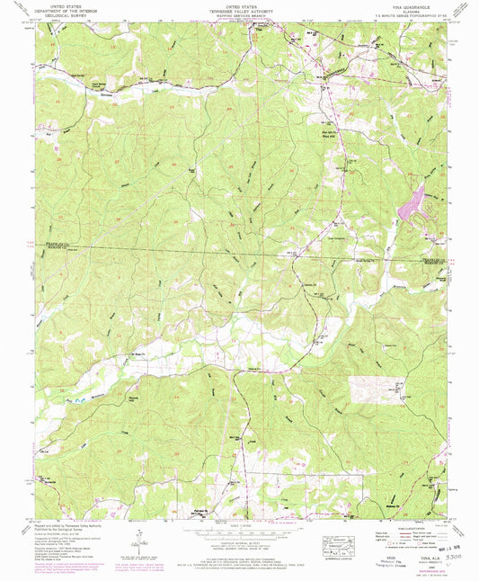 Classic USGS Vina Alabama 7.5'x7.5' Topo Map Image