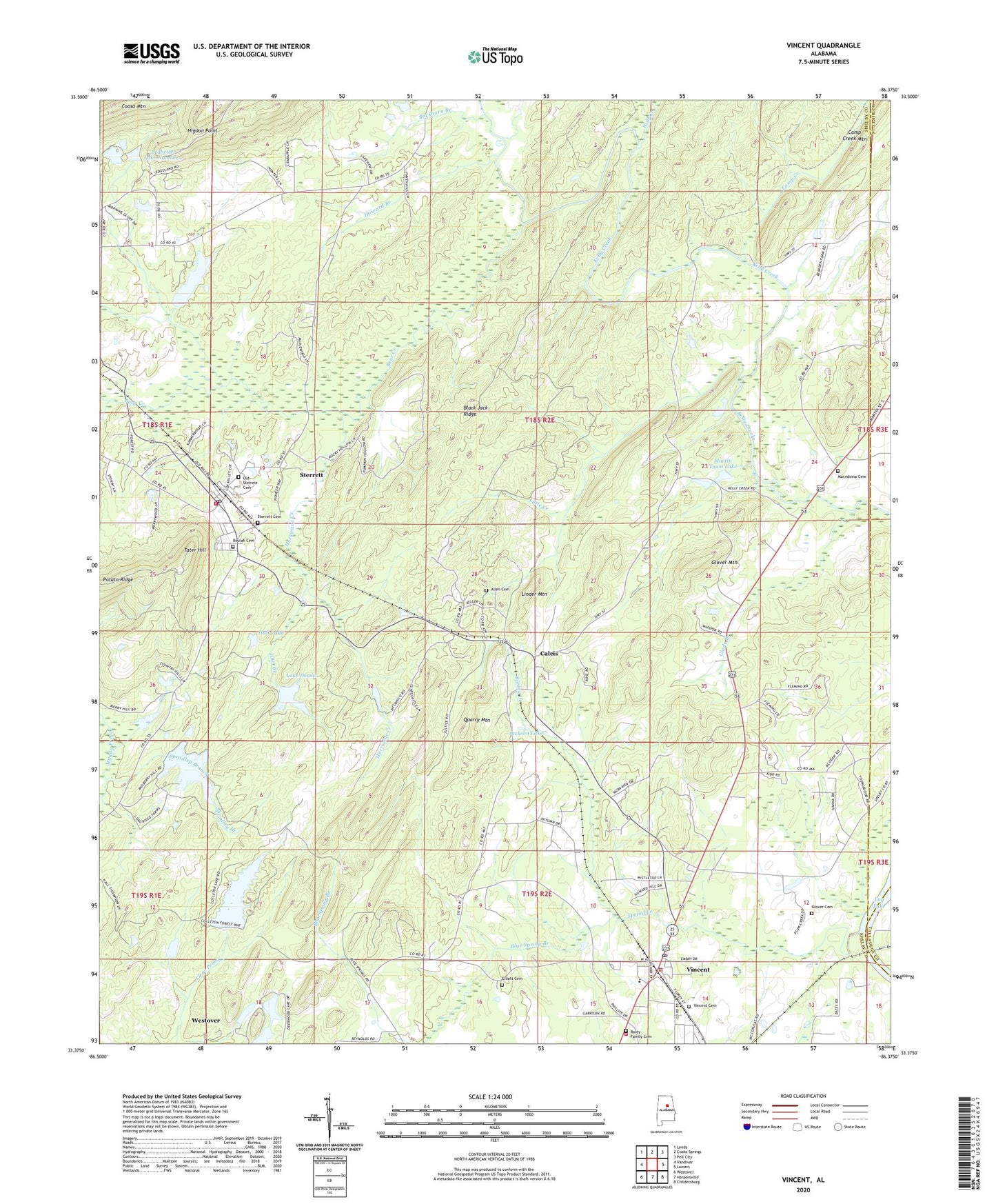 Vincent Alabama US Topo Map Image