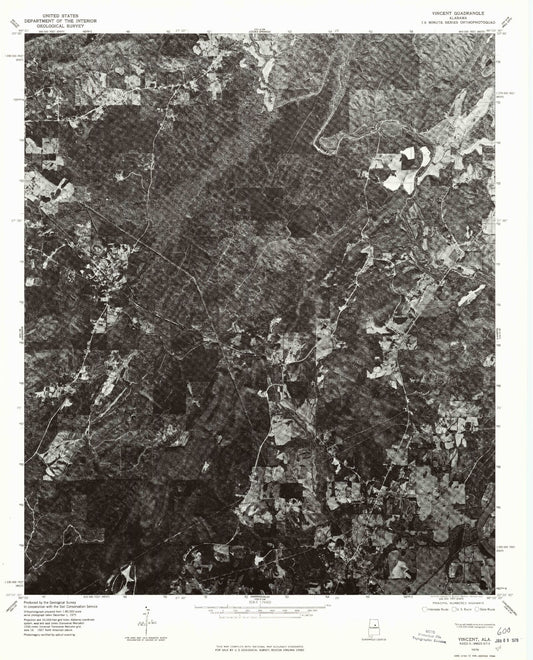 Classic USGS Vincent Alabama 7.5'x7.5' Topo Map Image