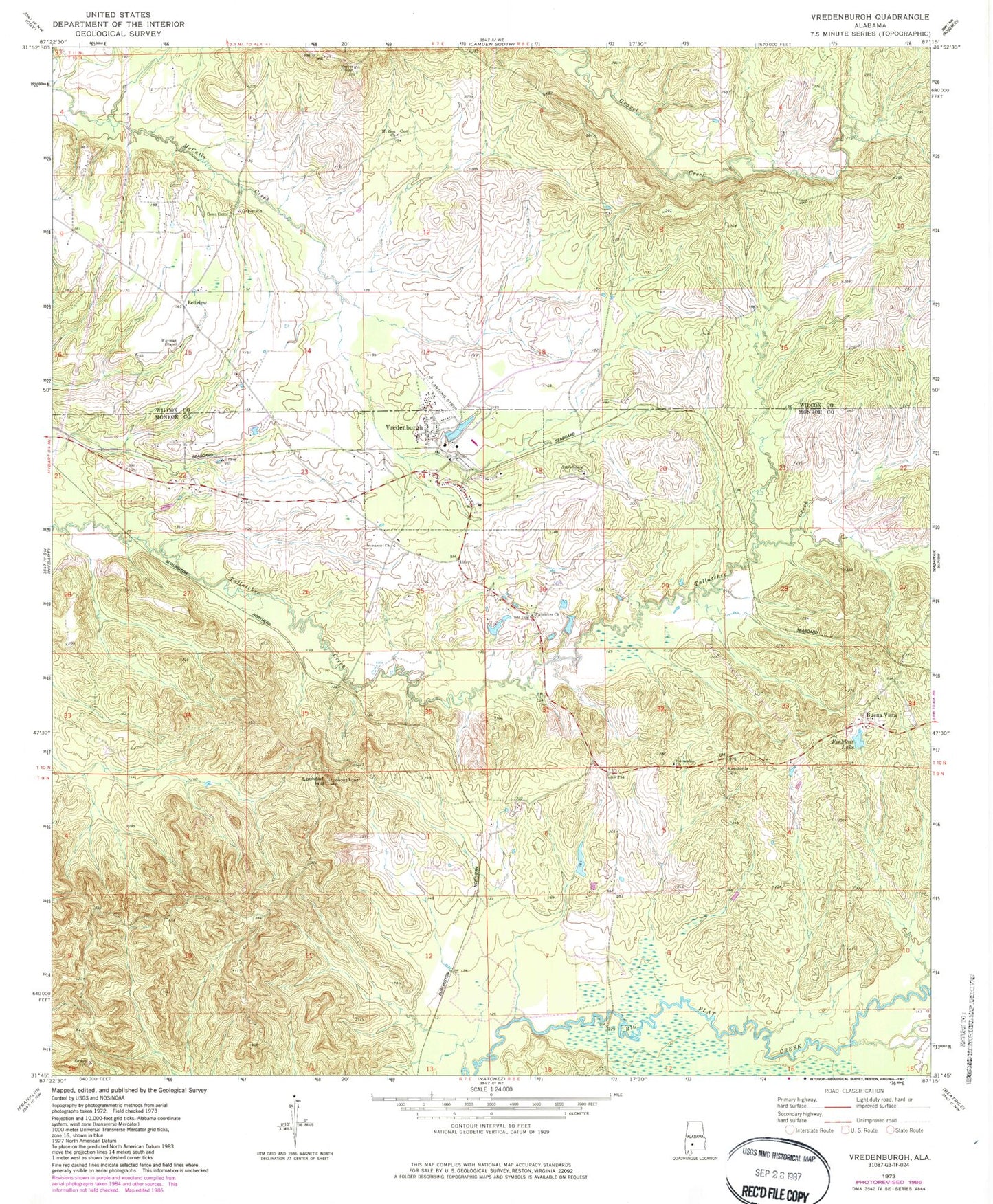Classic USGS Vredenburgh Alabama 7.5'x7.5' Topo Map Image