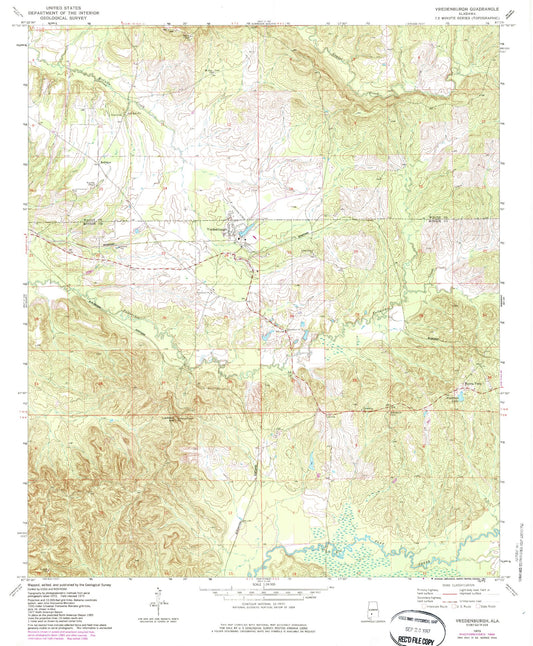 Classic USGS Vredenburgh Alabama 7.5'x7.5' Topo Map Image