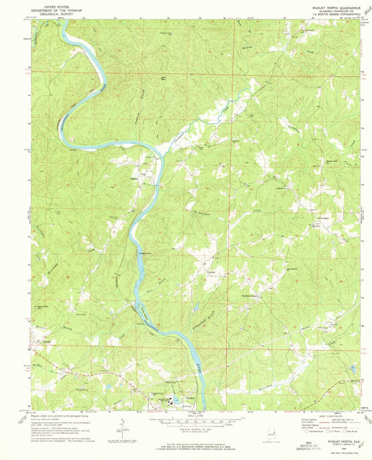 Classic USGS Wadley North Alabama 7.5'x7.5' Topo Map Image