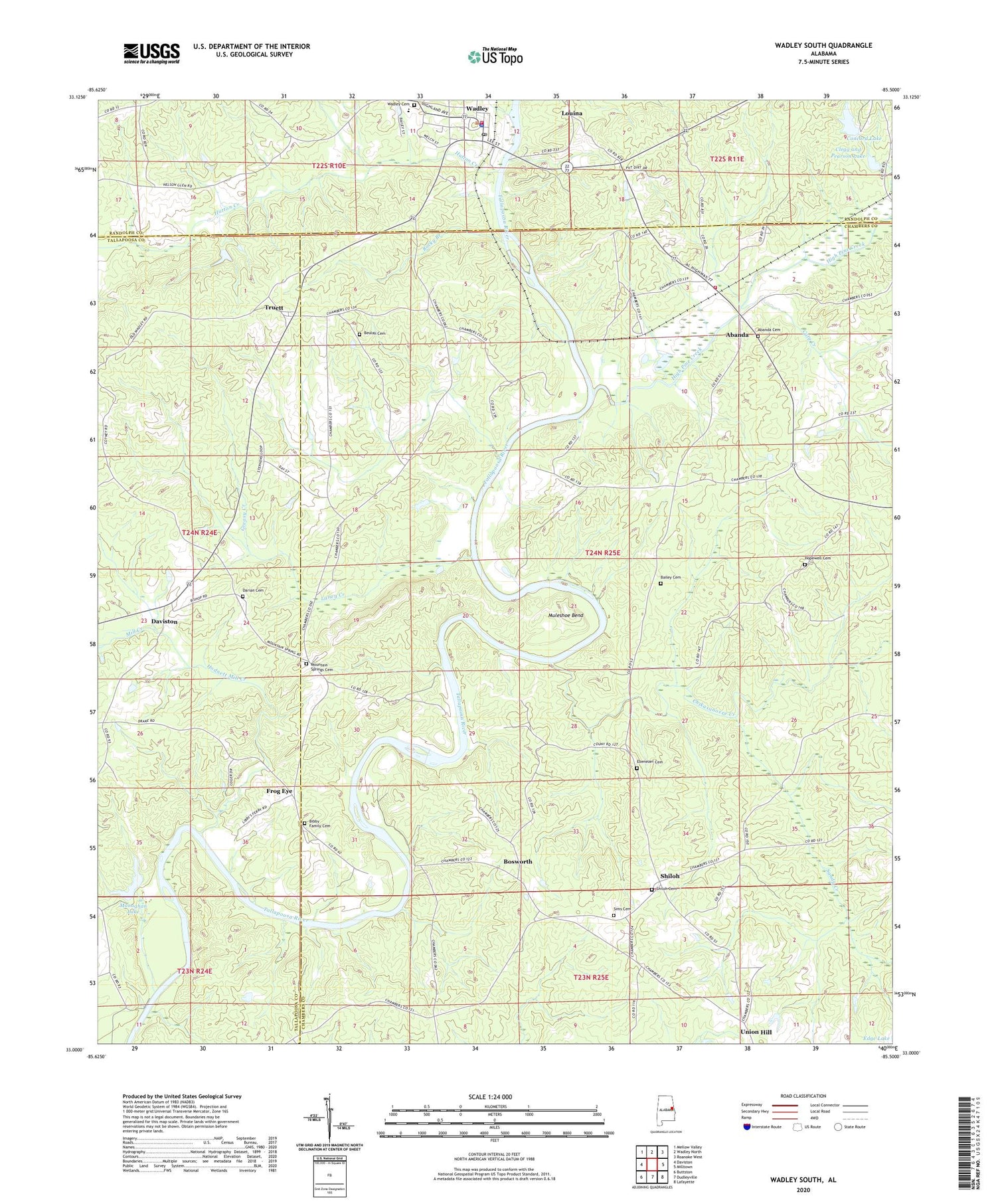 Wadley South Alabama US Topo Map Image
