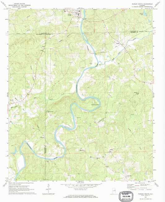 Classic USGS Wadley South Alabama 7.5'x7.5' Topo Map Image
