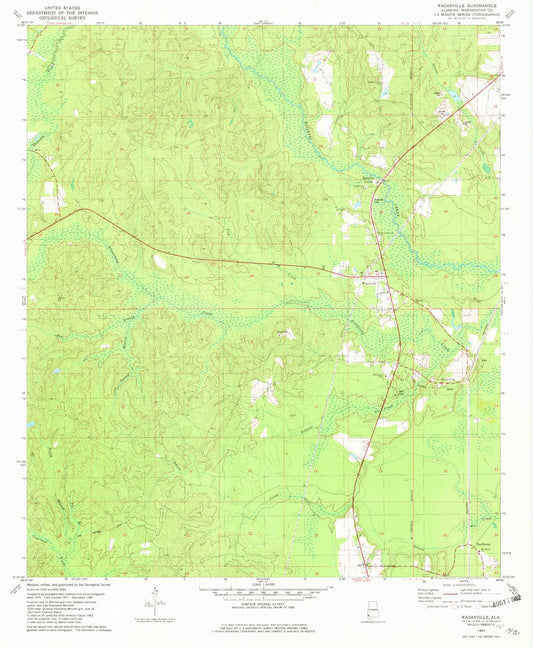 Classic USGS Wagarville Alabama 7.5'x7.5' Topo Map Image