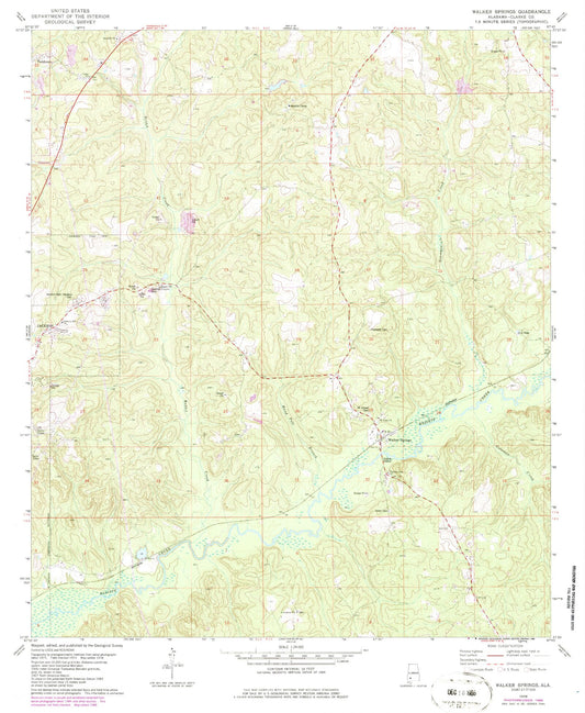 Classic USGS Walker Springs Alabama 7.5'x7.5' Topo Map Image