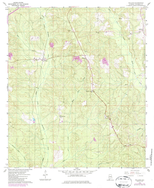 Classic USGS Wallace Alabama 7.5'x7.5' Topo Map Image