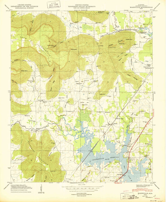 Classic USGS Wannville Alabama 7.5'x7.5' Topo Map Image