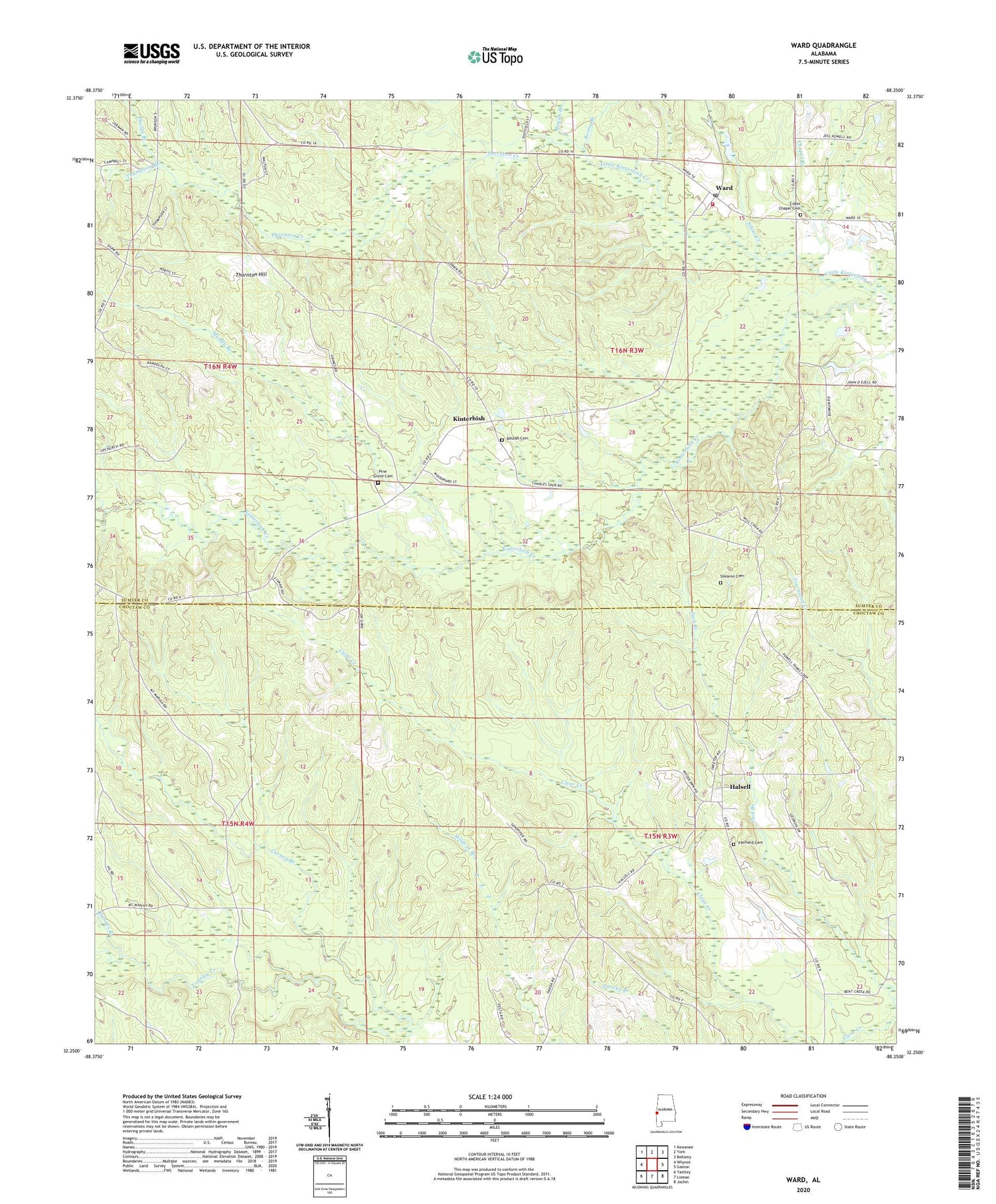 Ward Alabama US Topo Map Image