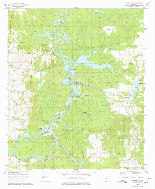 Classic USGS Warrior Dam Alabama 7.5'x7.5' Topo Map Image