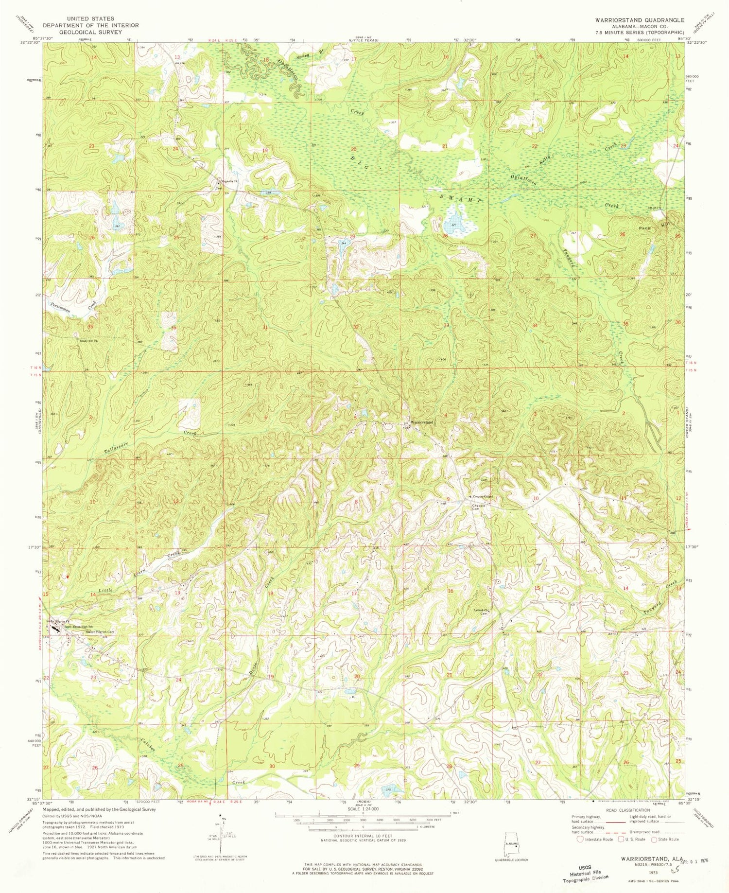 Classic USGS Warriorstand Alabama 7.5'x7.5' Topo Map Image