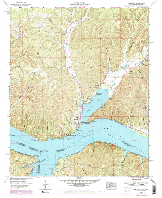 Classic USGS Waterloo Alabama 7.5'x7.5' Topo Map Image