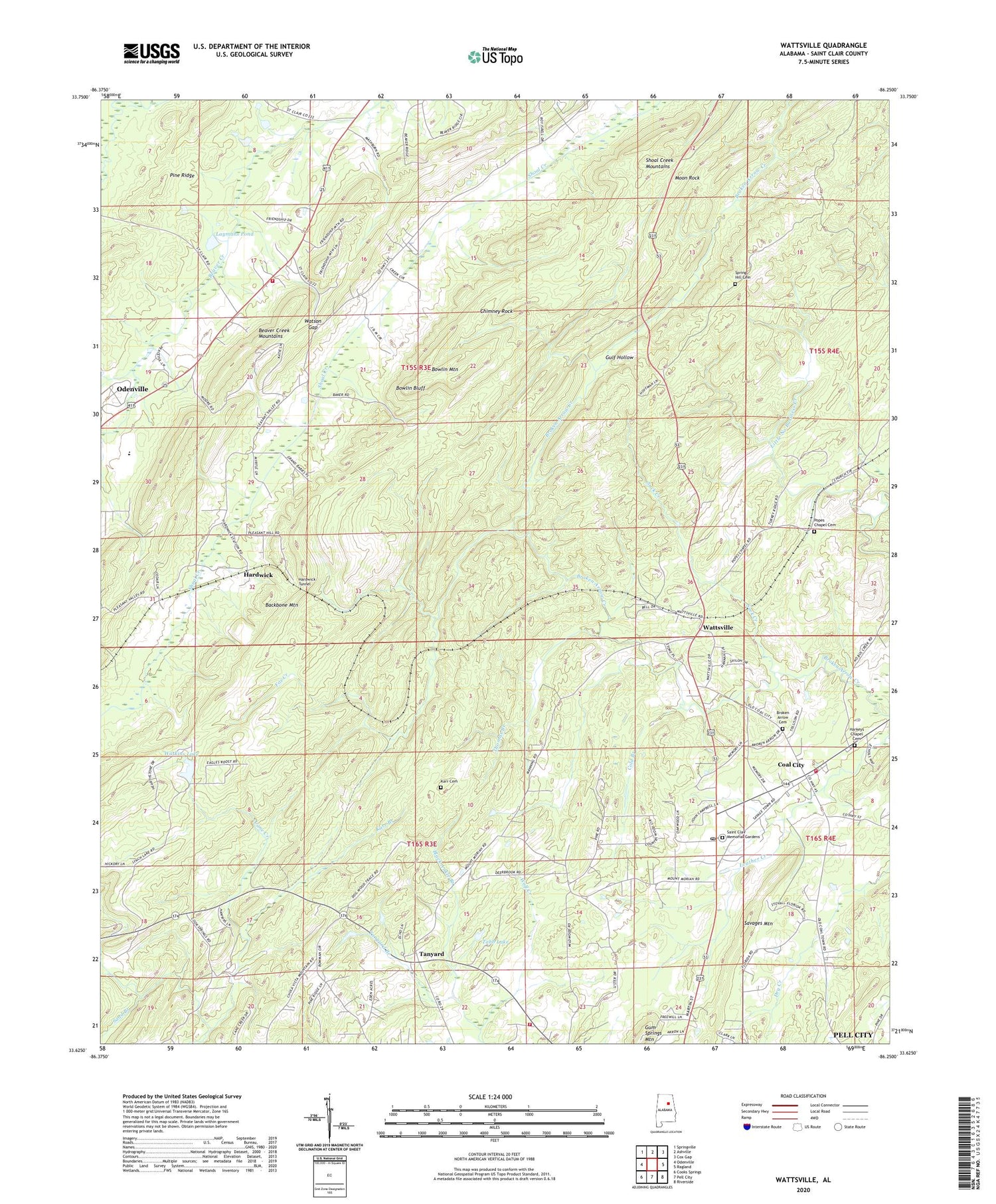 Wattsville Alabama US Topo Map Image