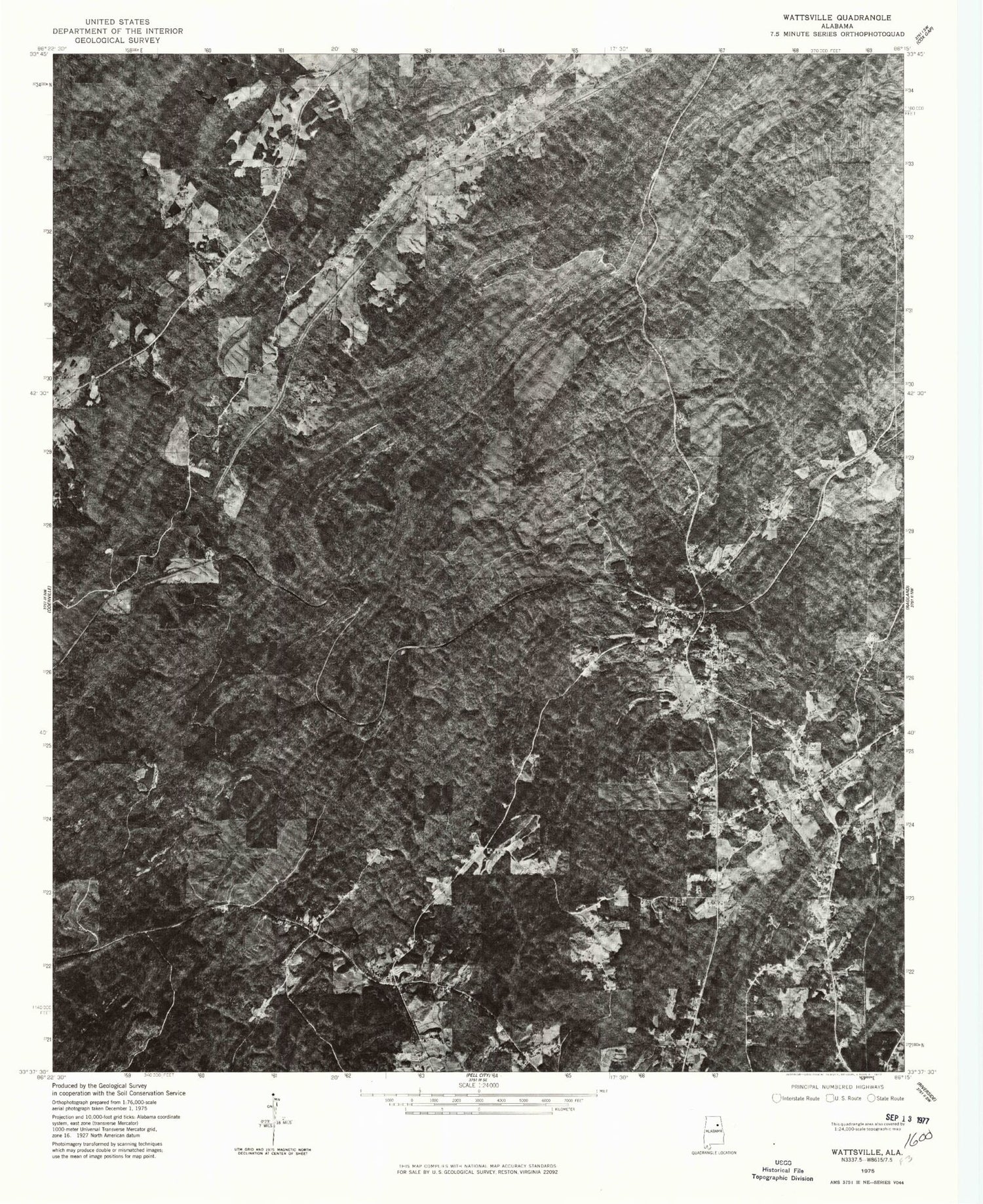 Classic USGS Wattsville Alabama 7.5'x7.5' Topo Map Image