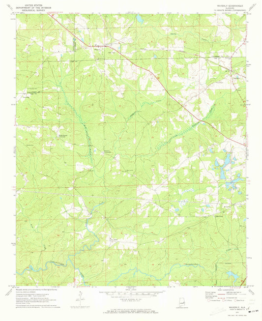 Classic USGS Waverly Alabama 7.5'x7.5' Topo Map Image