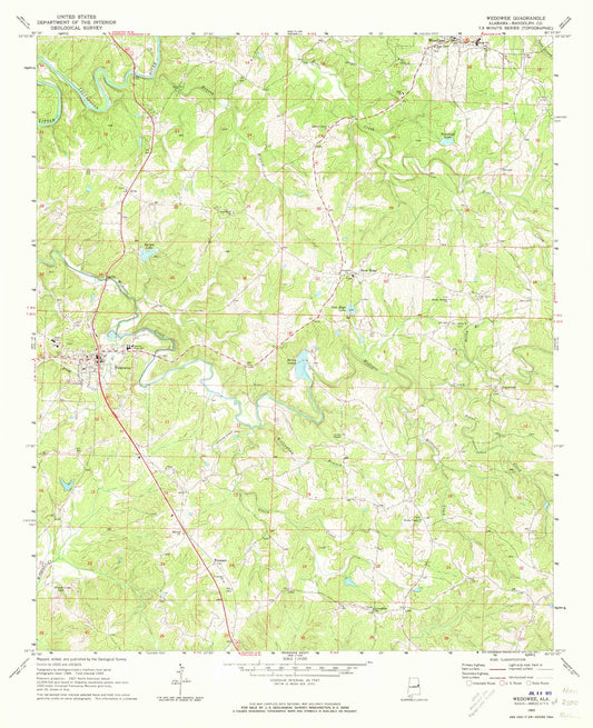 Classic USGS Wedowee Alabama 7.5'x7.5' Topo Map Image