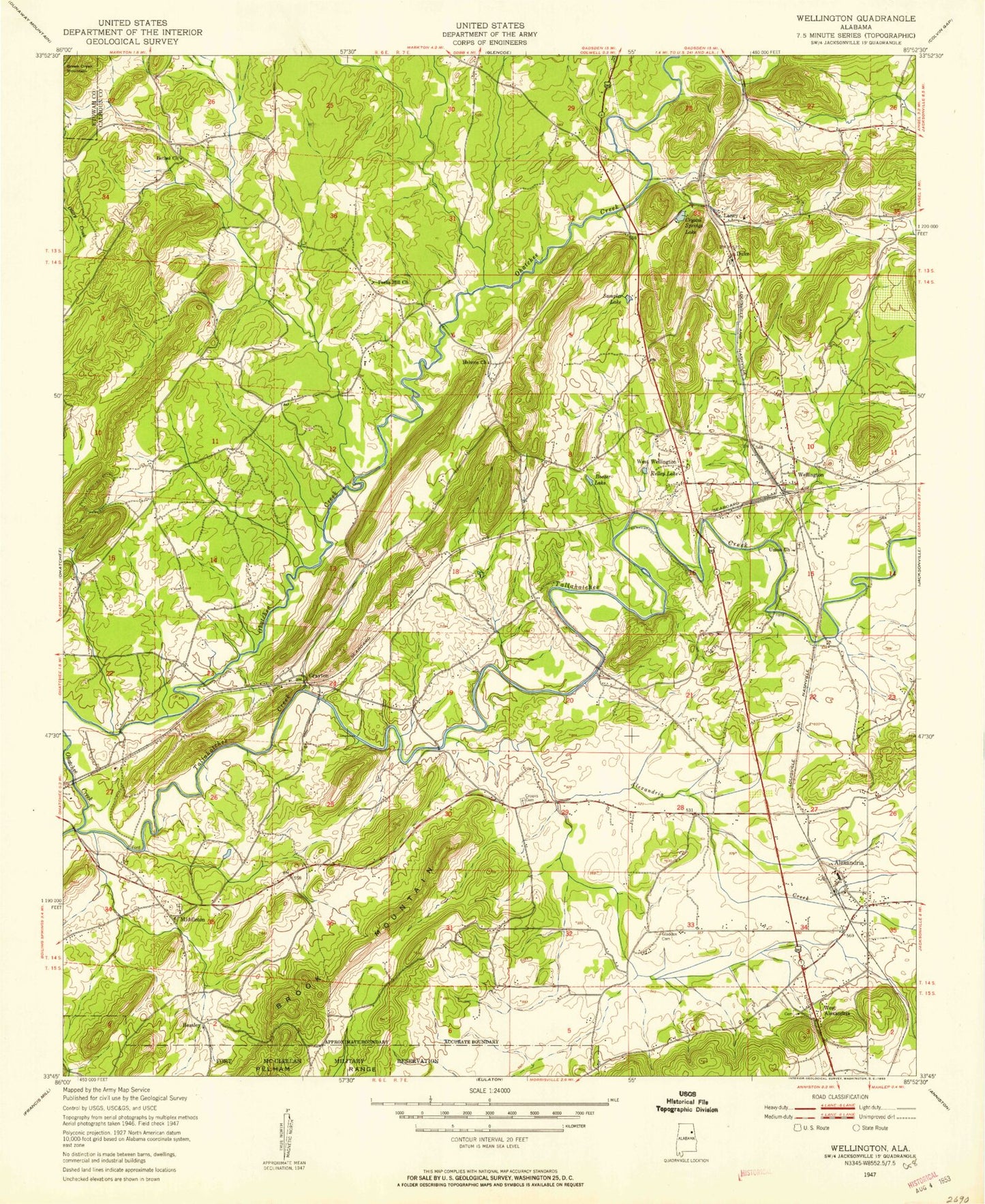 Classic USGS Wellington Alabama 7.5'x7.5' Topo Map Image