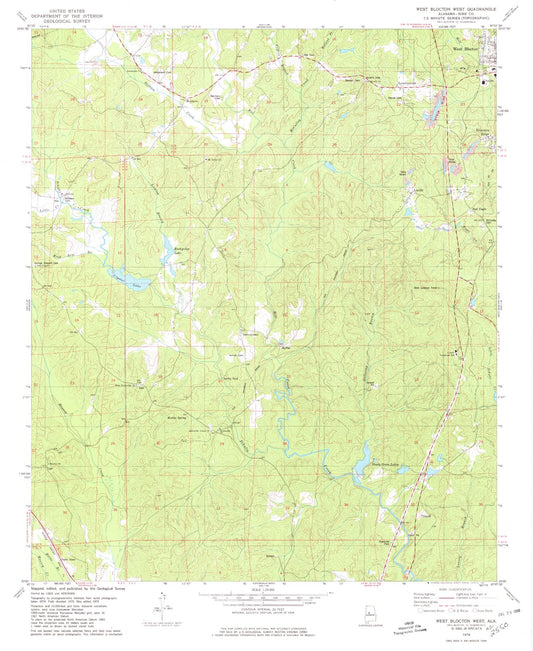 Classic USGS West Blocton West Alabama 7.5'x7.5' Topo Map Image