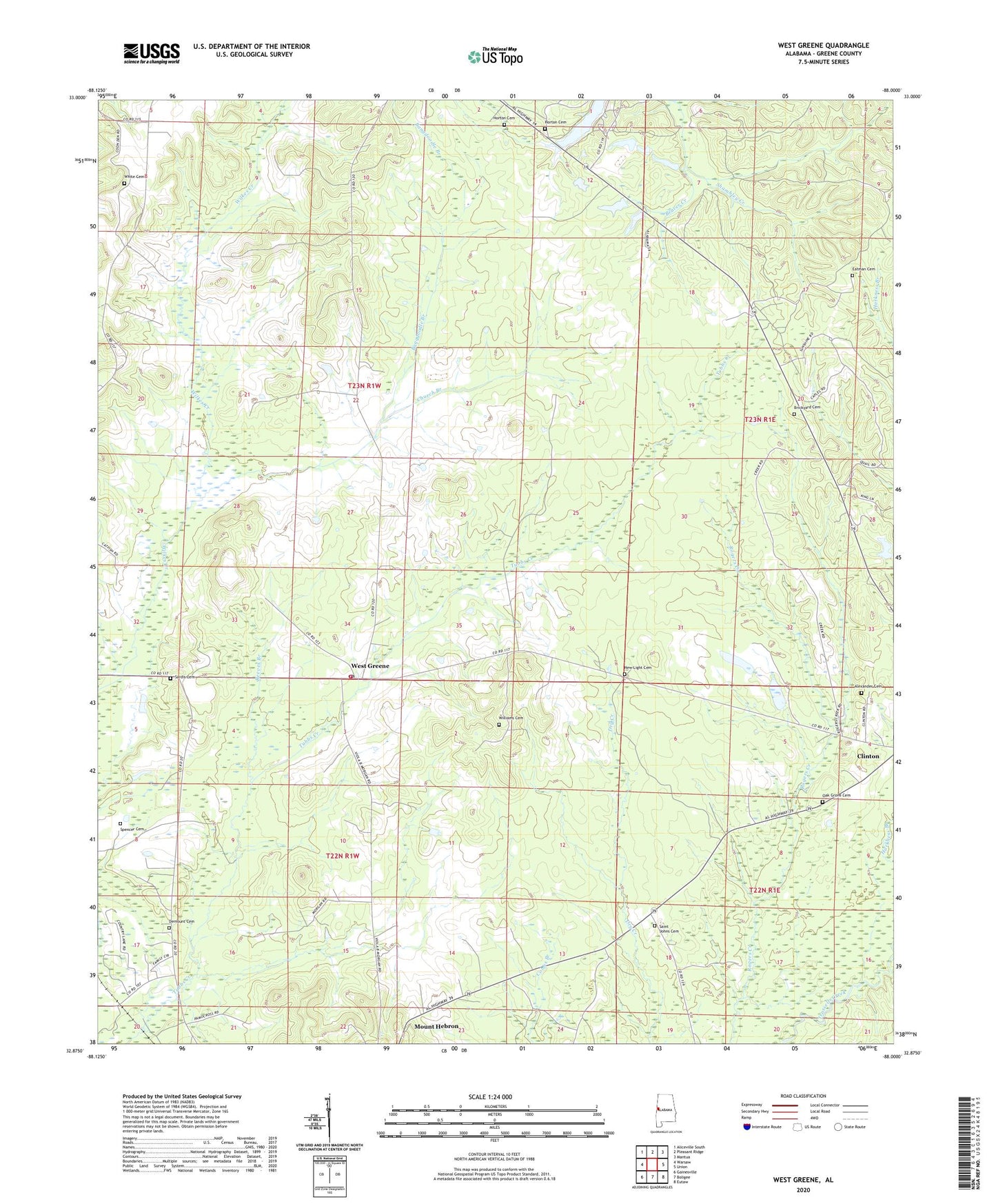 West Greene Alabama US Topo Map Image