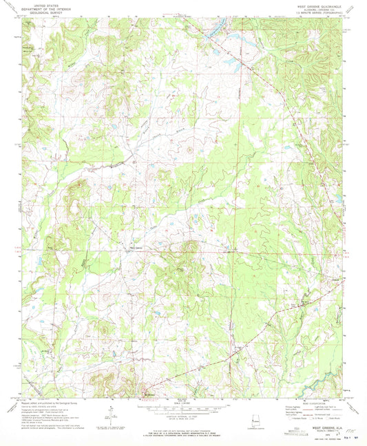 Classic USGS West Greene Alabama 7.5'x7.5' Topo Map Image