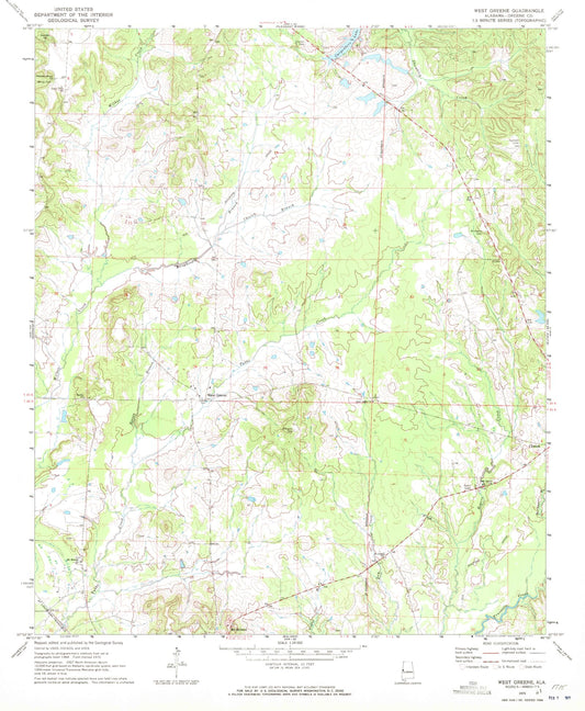 Classic USGS West Greene Alabama 7.5'x7.5' Topo Map Image