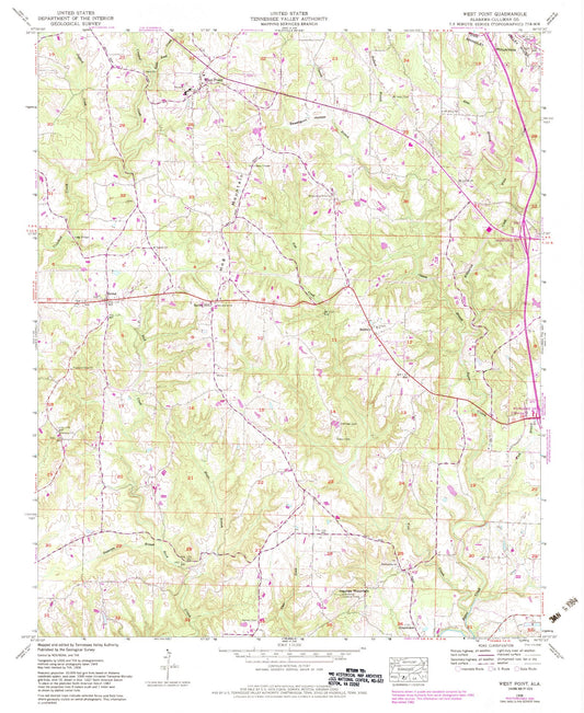 Classic USGS West Point Alabama 7.5'x7.5' Topo Map Image