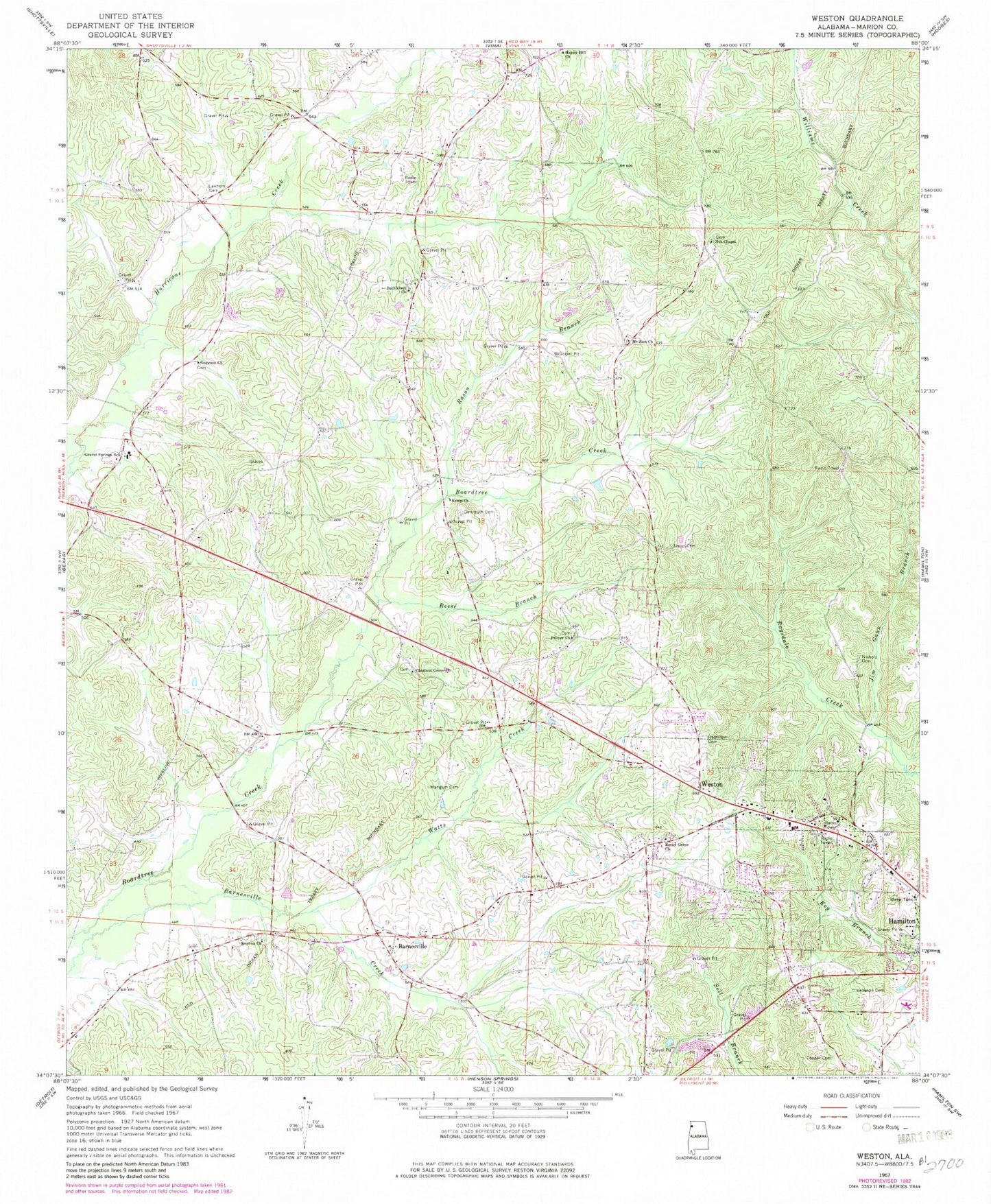 Classic USGS Weston Alabama 7.5'x7.5' Topo Map Image