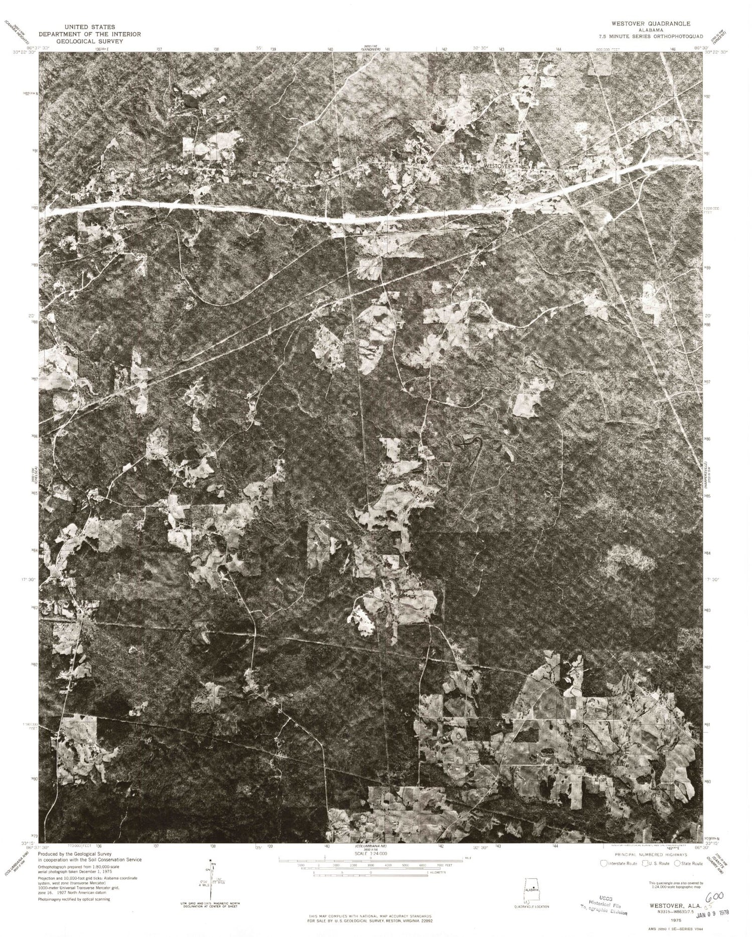 Classic USGS Westover Alabama 7.5'x7.5' Topo Map Image