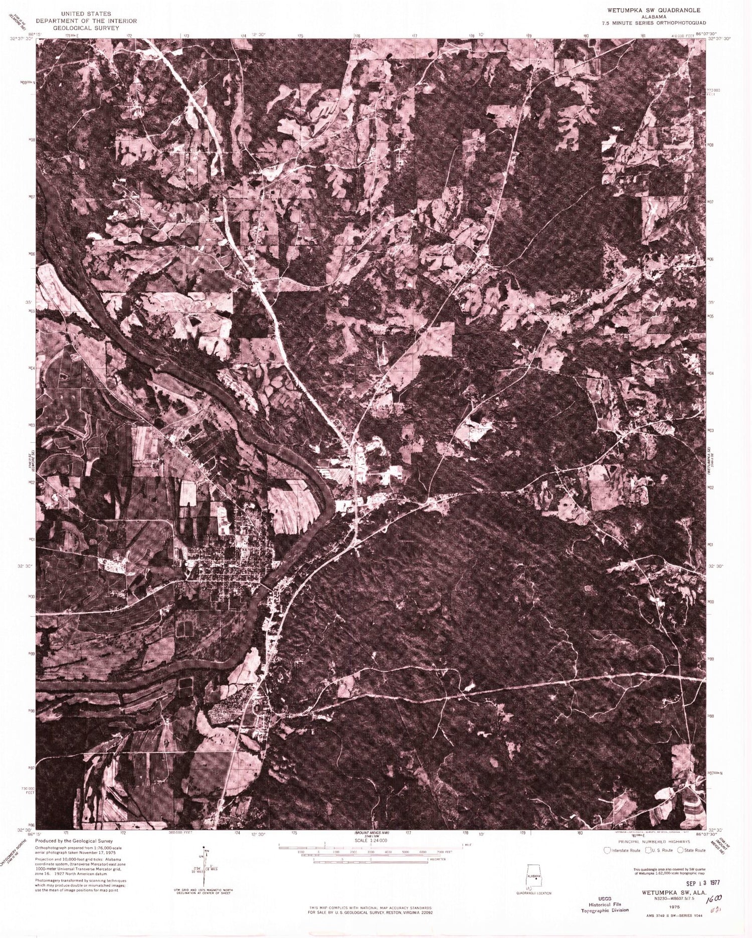 Classic USGS Wetumpka Alabama 7.5'x7.5' Topo Map Image
