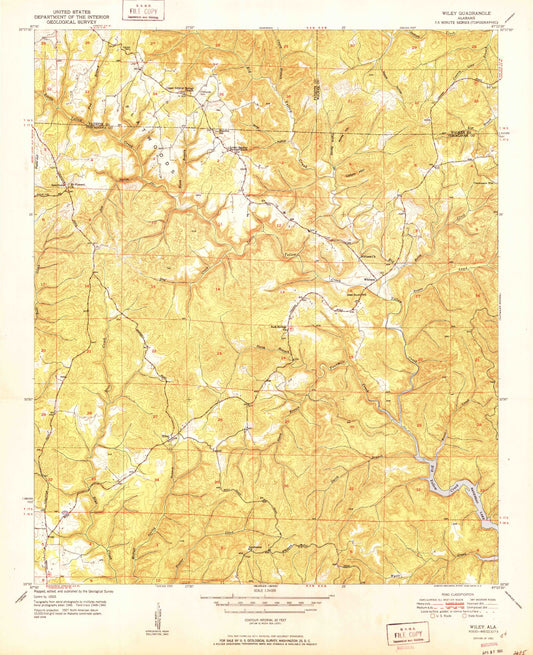Classic USGS Wiley Alabama 7.5'x7.5' Topo Map Image