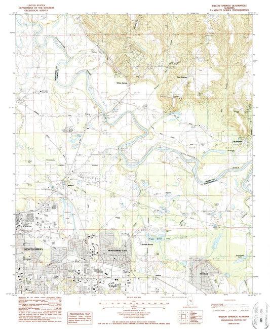 Classic USGS Willow Springs Alabama 7.5'x7.5' Topo Map Image