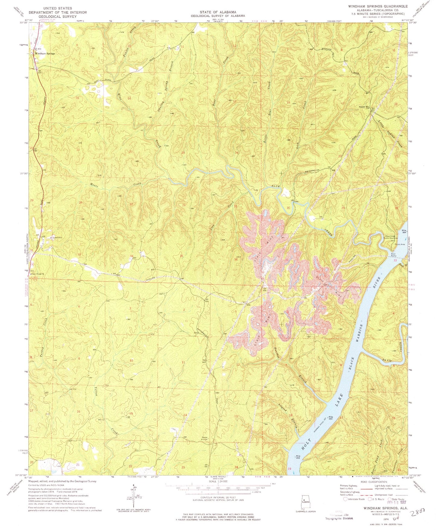 Classic USGS Windham Springs Alabama 7.5'x7.5' Topo Map Image
