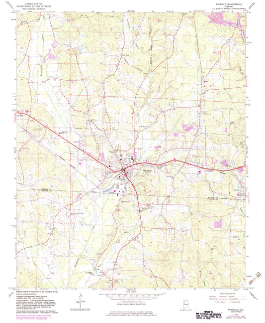Classic USGS Winfield Alabama 7.5'x7.5' Topo Map Image