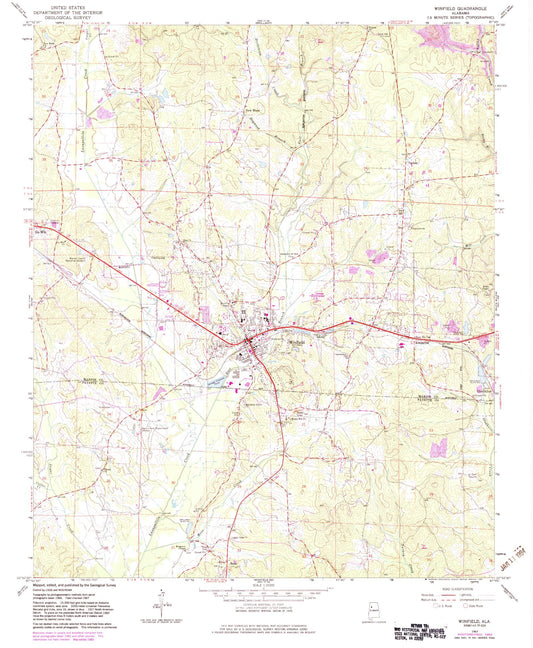 Classic USGS Winfield Alabama 7.5'x7.5' Topo Map Image