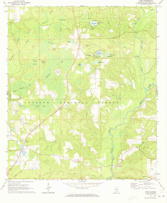 Classic USGS Wing Alabama 7.5'x7.5' Topo Map Image