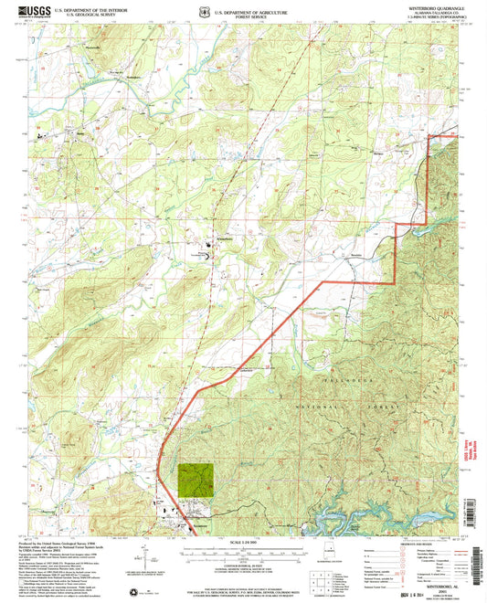 Classic USGS Winterboro Alabama 7.5'x7.5' Topo Map Image