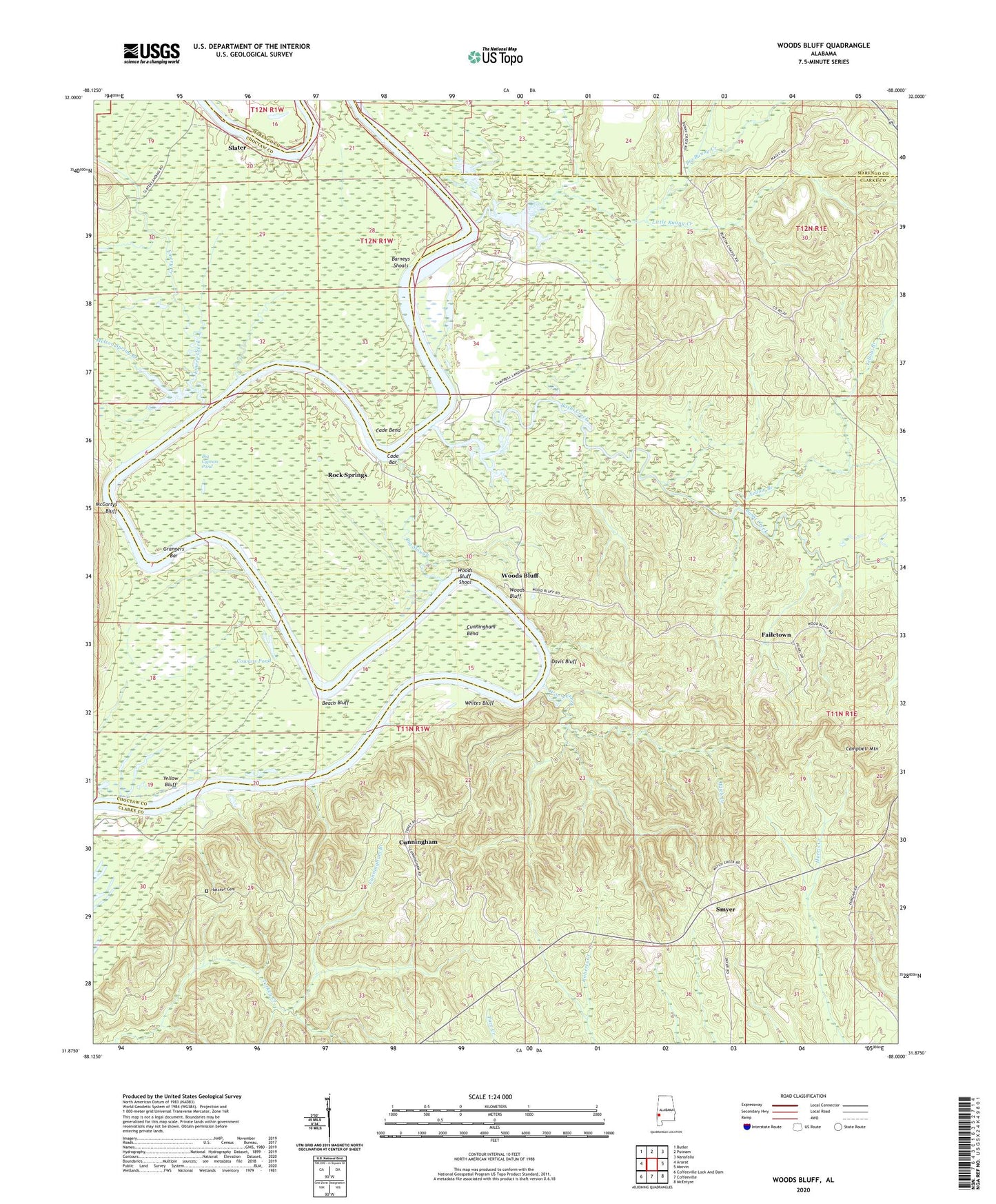 Woods Bluff Alabama US Topo Map Image