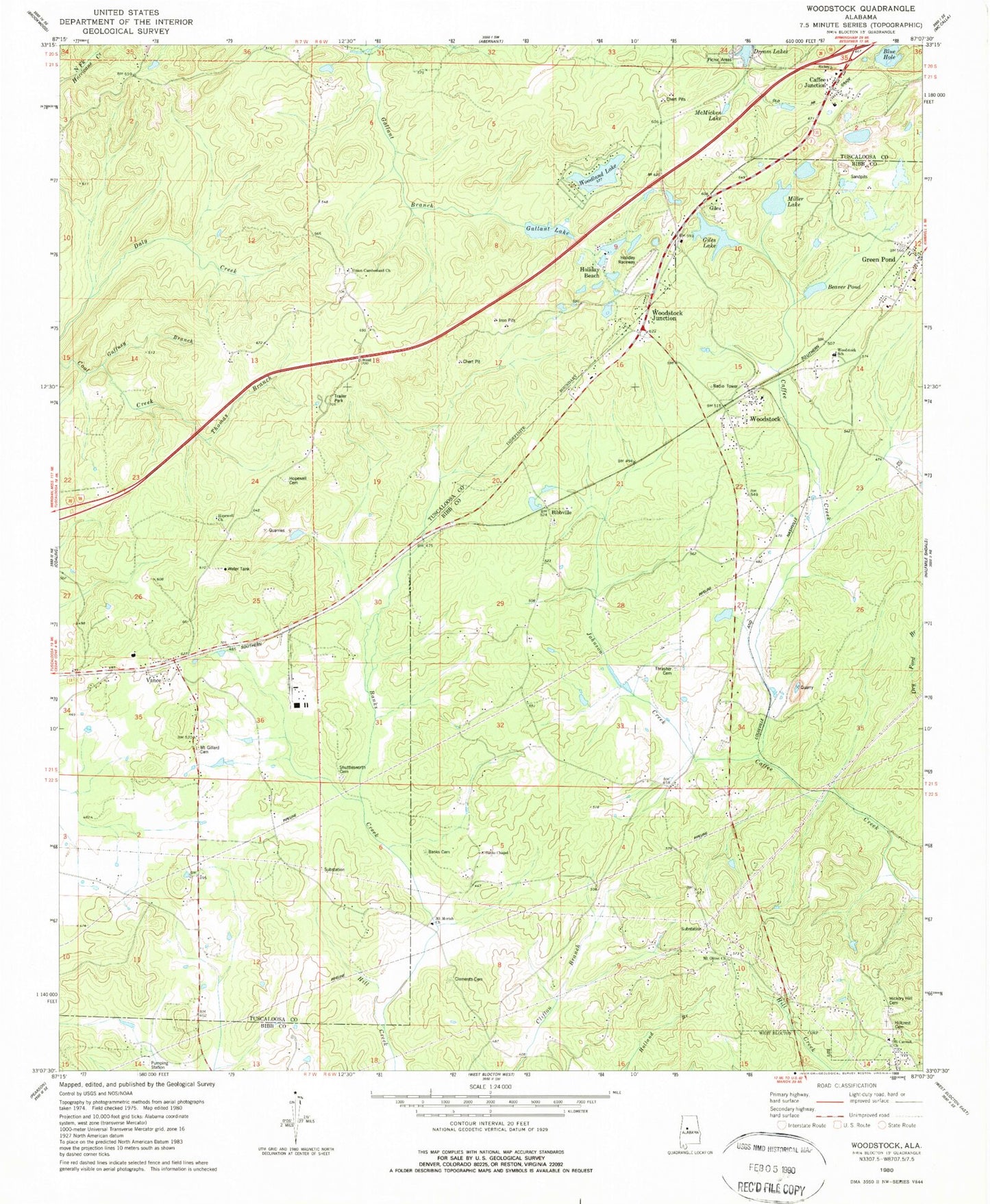 Classic USGS Woodstock Alabama 7.5'x7.5' Topo Map Image