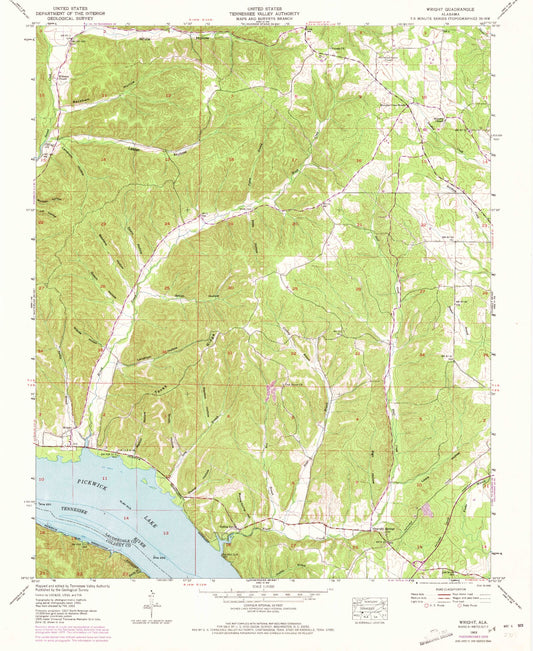 Classic USGS Wright Alabama 7.5'x7.5' Topo Map Image
