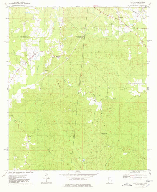 Classic USGS Yantley Alabama 7.5'x7.5' Topo Map Image