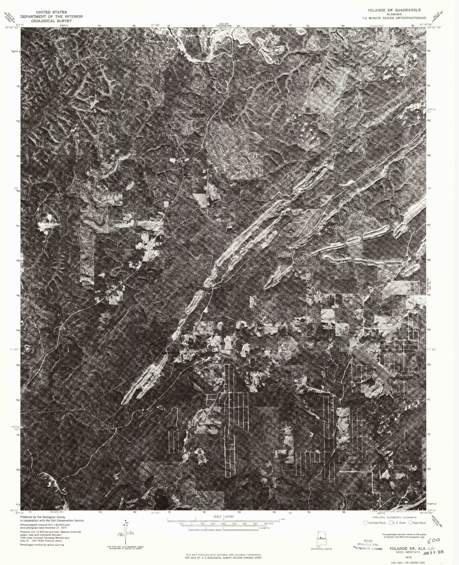 Classic USGS Abernant Alabama 7.5'x7.5' Topo Map Image