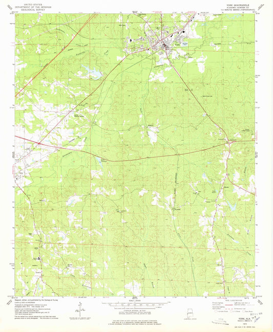 Classic USGS York Alabama 7.5'x7.5' Topo Map Image