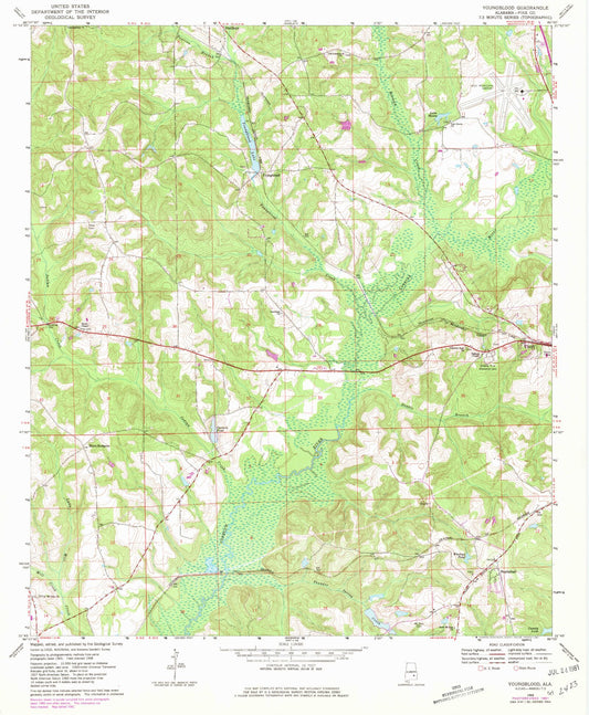 Classic USGS Youngblood Alabama 7.5'x7.5' Topo Map Image