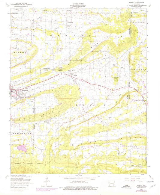 Classic USGS Abbott Arkansas 7.5'x7.5' Topo Map Image