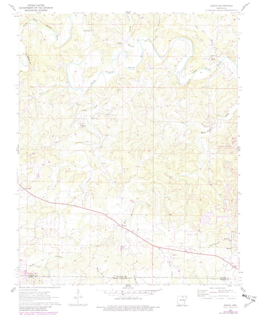 Classic USGS Agnos Arkansas 7.5'x7.5' Topo Map Image
