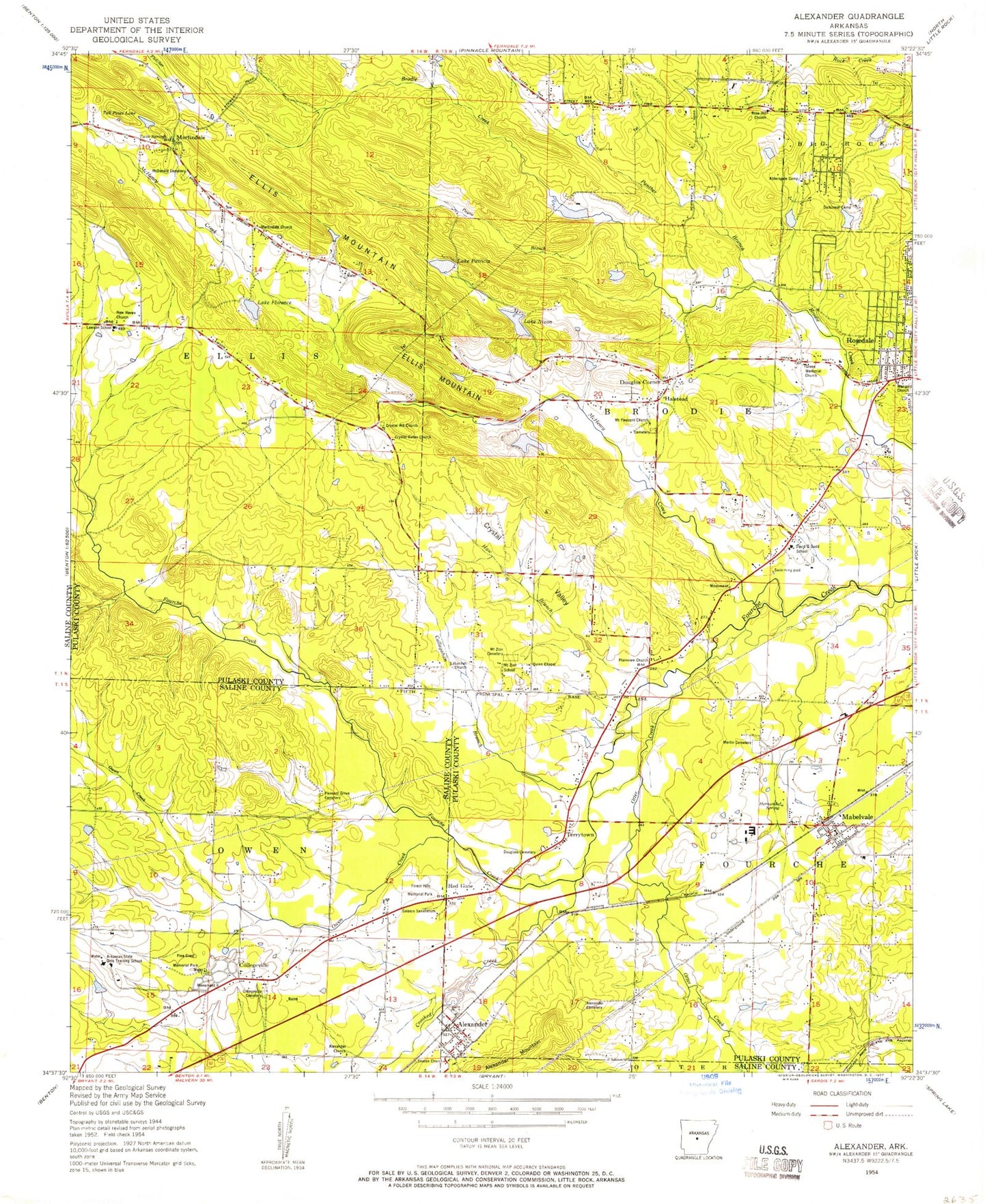 Classic USGS Alexander Arkansas 7.5'x7.5' Topo Map Image