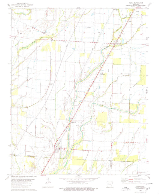 Classic USGS Alicia Arkansas 7.5'x7.5' Topo Map Image