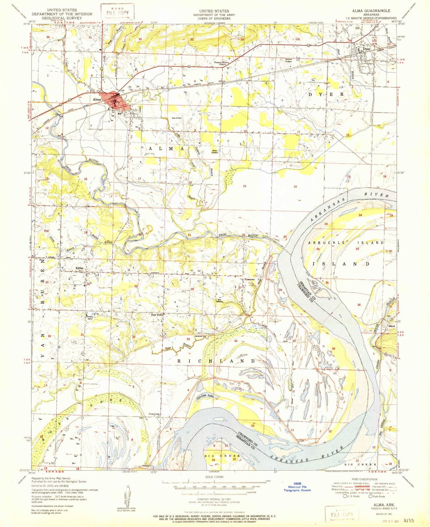Classic USGS Alma Arkansas 7.5'x7.5' Topo Map Image