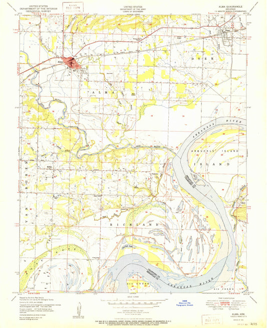 Classic USGS Alma Arkansas 7.5'x7.5' Topo Map Image